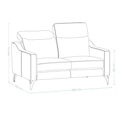 Canapé cuir têtières relevables Ben - Platine - Grand 2 places