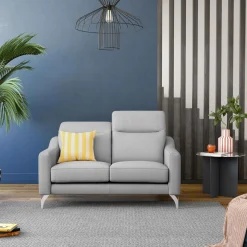 Canapé cuir têtières relevables Ben - Gris Clair - Grand 2 places