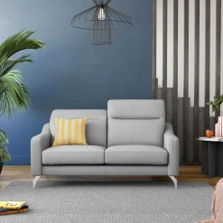 Canapé cuir têtières relevables Ben - Gris Clair - 3 places