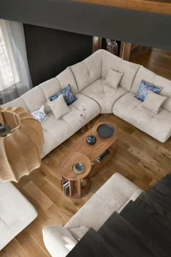 Canapé d'angle modulable tissu avec pouf Benny - Naturel