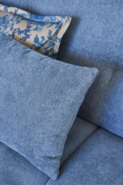 Canapé d'angle modulable tissu avec pouf Benny - Bleu