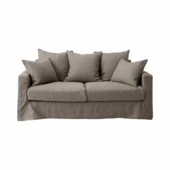 Canapé lin déhoussable Moëze - Gris - 4 places