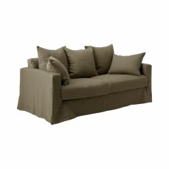 Canapé lin déhoussable Moëze - Vert Kaki - 3 places
