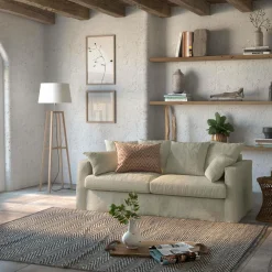 Canapé lin froissé déhoussable Moëze - Vert Kaki - 3 places