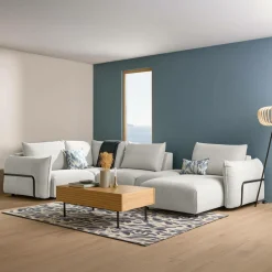 Canapé panoramique tissu Solal - Beige - Méridienne droite