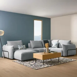 Canapé panoramique tissu Solal - Gris - Méridienne gauche