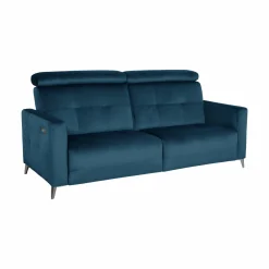 Canapé relax électrique velours Cheverny - Bleu Canard - 3 places