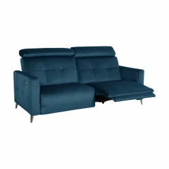 Canapé relax électrique velours Cheverny - Bleu Canard - 3 places