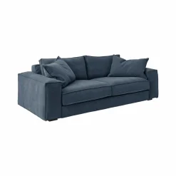 Canapé tissu effet lin Martin - Bleu - 4 places