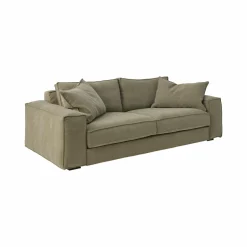 Canapé tissu effet lin Martin - Vert Olive - 3 places