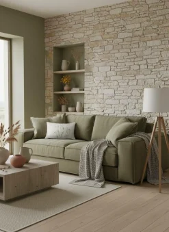 Canapé tissu effet lin Martin - Bleu - 3 places