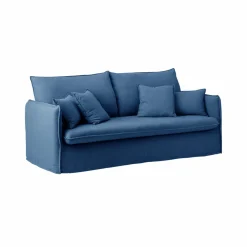 Canapé tissu effet lin Orphée - Bleu - 3 places