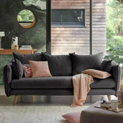 Canapé velours côtelé Orion - Anthracite - 3 places