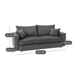 Canapé velours côtelé Otto - Bleu - 4 places