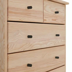 Commode bois massif 5 tiroirs Iris - Brut - Poignées Noir