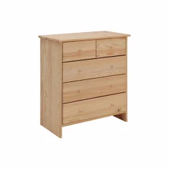 Commode bois massif 5 tiroirs Iris - Naturel - Poignées Bois
