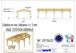CPBF-CHARPENTES Abri deux Pentes pour Voiture Bourgogne en Bois - 550 x 1250 cm