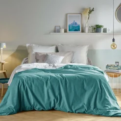 Drap coton bio Fil & Sens - Bleu Lagon - 240 x 300 cm