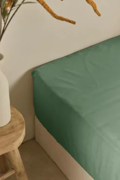 Drap housse coton lin Valentine - Vert Amande - 140 x 190 cm