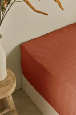 Drap housse coton lin Valentine - Terracotta - 140 x 190 cm