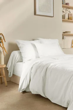 Drap housse coton lin Valentine - Blanc - 140 x 190 cm