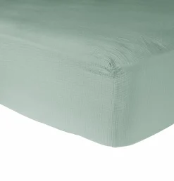 Drap housse gaze de coton bio Lou - Vert d'eau - 140 x 190 cm
