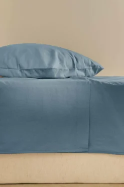 Drap plat coton lin Valentine - Bleu Gris - 240 x 300 cm