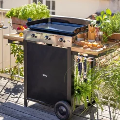 ENO Ensemble Plancha et Chariot Initial Gaz 65 en Acier Noir et Inox