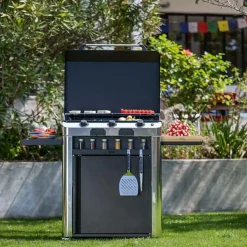 ENO Ensemble Plancha Fusion Gaz 75, et Chariot en Acier - Acier Gris/Inox