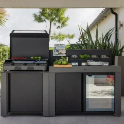 ENO Meuble de Cuisine pour Plancha 120 x 60 cm Félix en Acier Gris et Noir