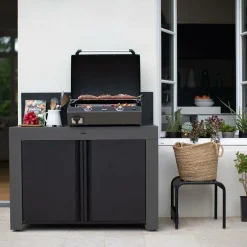 ENO Meuble de Cuisine pour Plancha 120 x 60 cm Félix en Acier Gris et Noir