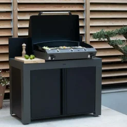ENO Meuble de Cuisine pour Plancha 120 x 60 cm Félix en Acier Gris et Noir