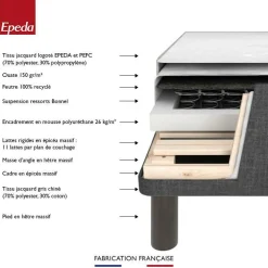 EPEDA Ensemble 5 en 1 Boxspring Enchanteur - Gris - 2 x 100 x 200 cm