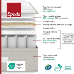 EPEDA Matelas ressorts ensachés 26 cm Escapade - 120 x 190 cm