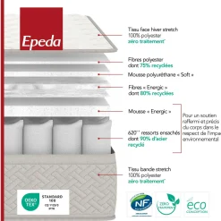 EPEDA Matelas ressorts ensachés 24 cm L'Ailleurs - 120 x 190 cm
