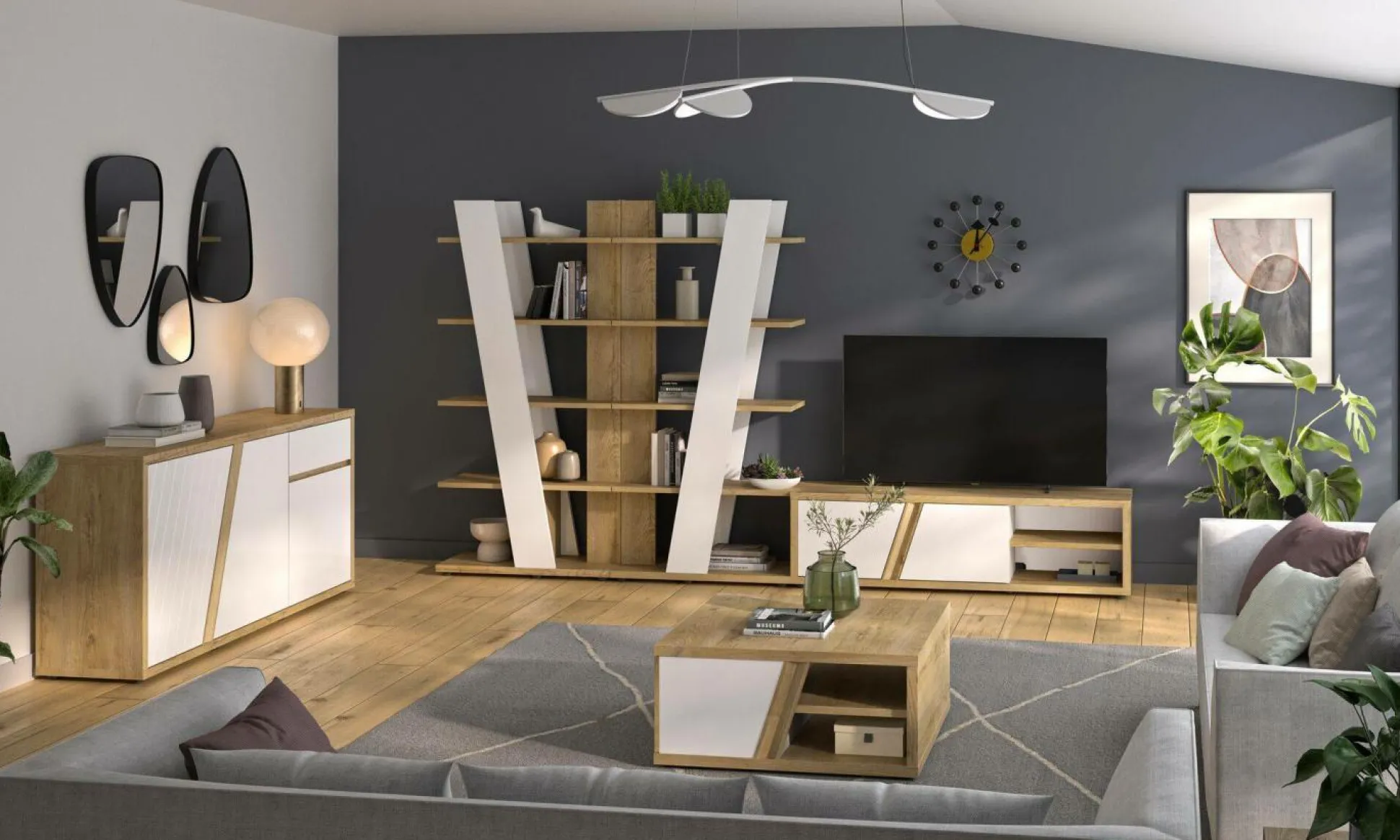 Etagère décor bois et blanc Gustave