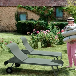 FERMOB Bain de Soleil Pliant Dune en Toile Stéréo et en Acier - Romarin