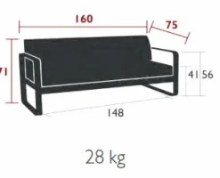 FERMOB Canapé 2 Places Bellevie Gris Flanelle en Aluminium - Bleu Acapulco