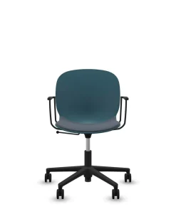 FLOKK Chaise de bureau assise capitonnée avec accoudoirs Noor 6070S - Bleu Pétrole