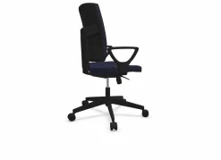 FLOKK Fauteuil de bureau dossier capitonné et plastique noir avec accoudoirs fixes Raya 21S - Bleu - Roulettes pour sol dur
