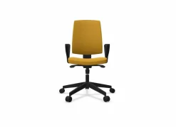 FLOKK Fauteuil de bureau dossier capitonné et plastique noir avec accoudoirs fixes Raya 21S - Jaune - Roulettes pour sol dur