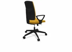 FLOKK Fauteuil de bureau dossier capitonné et plastique noir avec accoudoirs fixes Raya 21S - Jaune - Roulettes pour sol dur