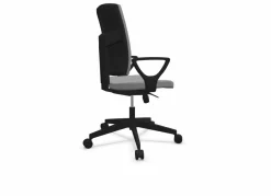 FLOKK Fauteuil de bureau dossier capitonné et plastique noir avec accoudoirs fixes Raya 21S - Gris - Roulettes pour sol souple
