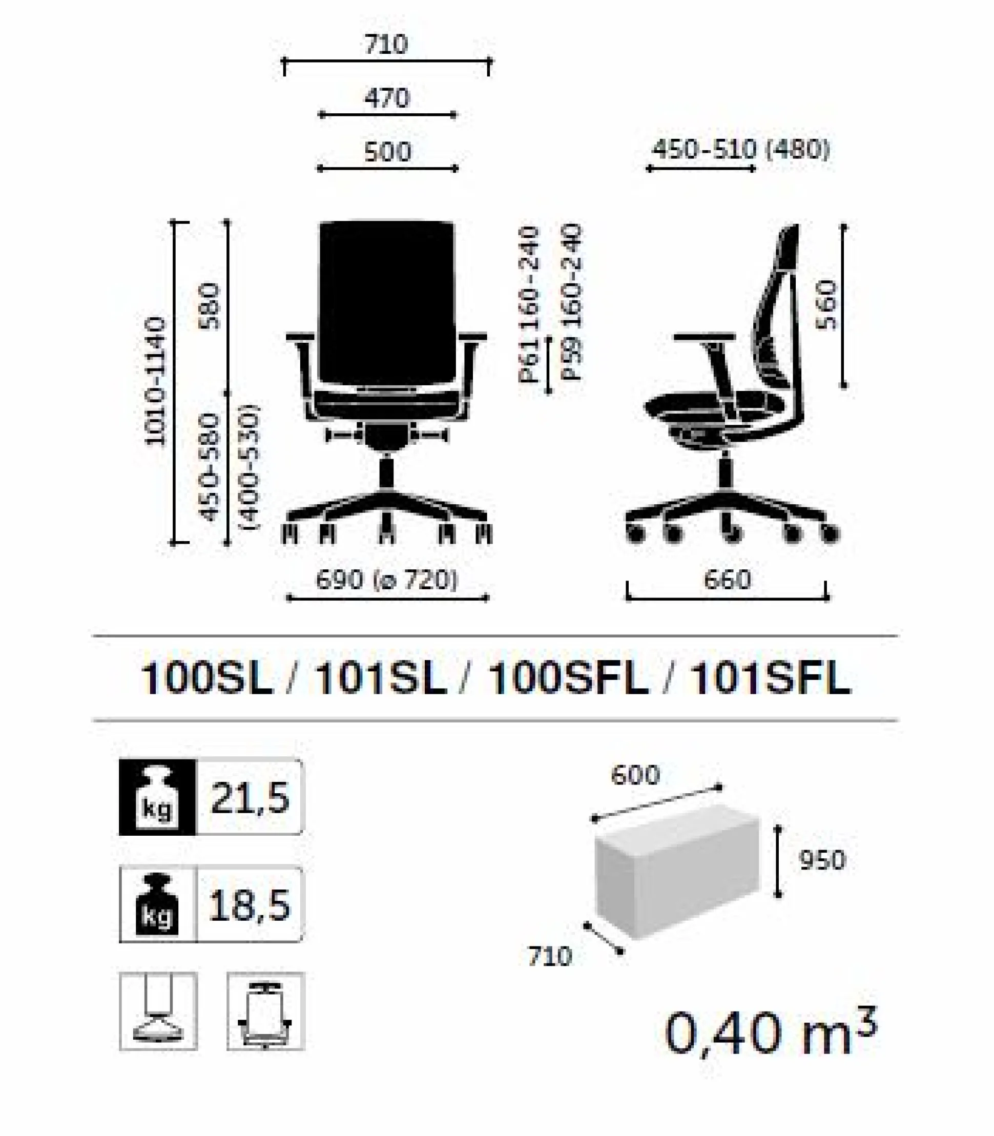 FLOKK Fauteuil de bureau sans têtière Xenon Net 101SFL - Bleu - Roulettes pour sol dur