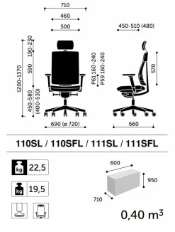 FLOKK Fauteuil de bureau avec tétière Xenon Net 111SFL - Beige - Roulettes pour sol dur