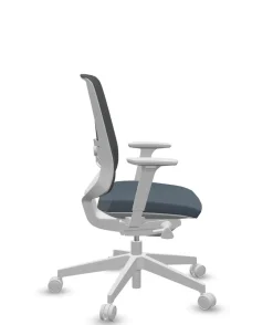 FLOKK Fauteuil de bureau base grise et dossier résille Light Up 250SL - Assise Bleu Jean - Roulettes pour sol dur