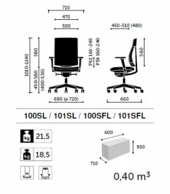 FLOKK Fauteuil de bureau sans têtière Xenon Net 101SFL - Vert Sauge - Roulettes pour sol dur
