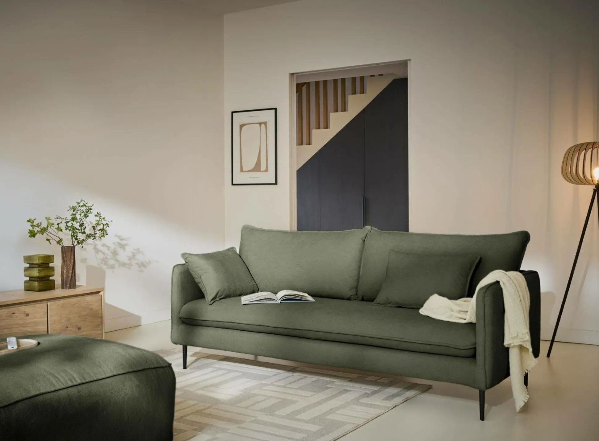 Grand pouf tissu Otis - Vert Kaki