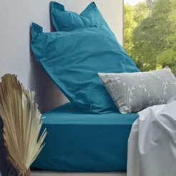 Housse de couette percale bio Elise - Bleu Paon - 140 x 200 cm