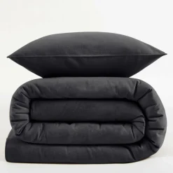 LASA HOME Housse de couette coton flanelle Livia - Graphite - 240 x 220 cm